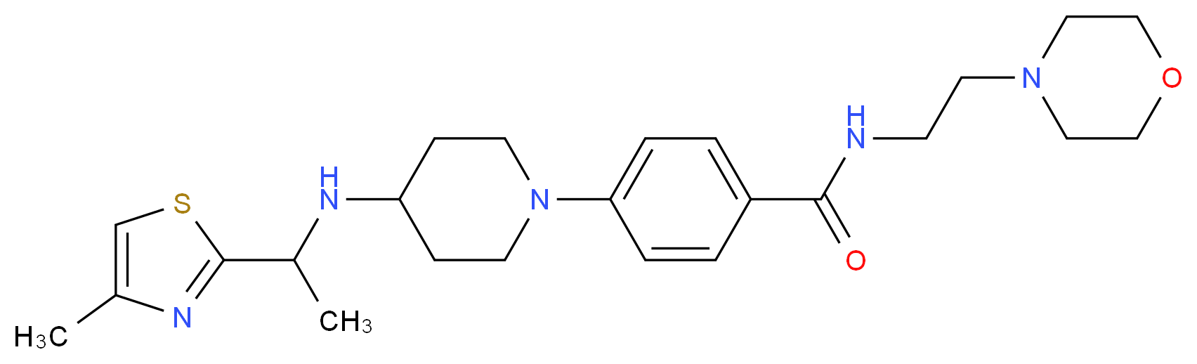 4-(4-{[1-(4-methyl-1,3-thiazol-2-yl)ethyl]amino}-1-piperidinyl)-N-[2-(4-morpholinyl)ethyl]benzamide_Molecular_structure_CAS_)