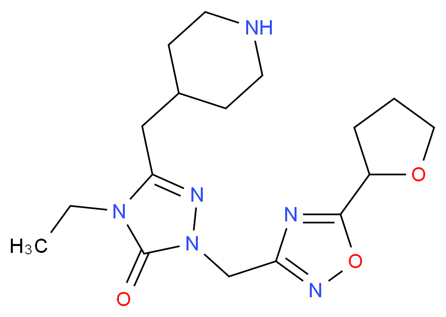 4-ethyl-5-(4-piperidinylmethyl)-2-{[5-(tetrahydro-2-furanyl)-1,2,4-oxadiazol-3-yl]methyl}-2,4-dihydro-3H-1,2,4-triazol-3-one_Molecular_structure_CAS_)