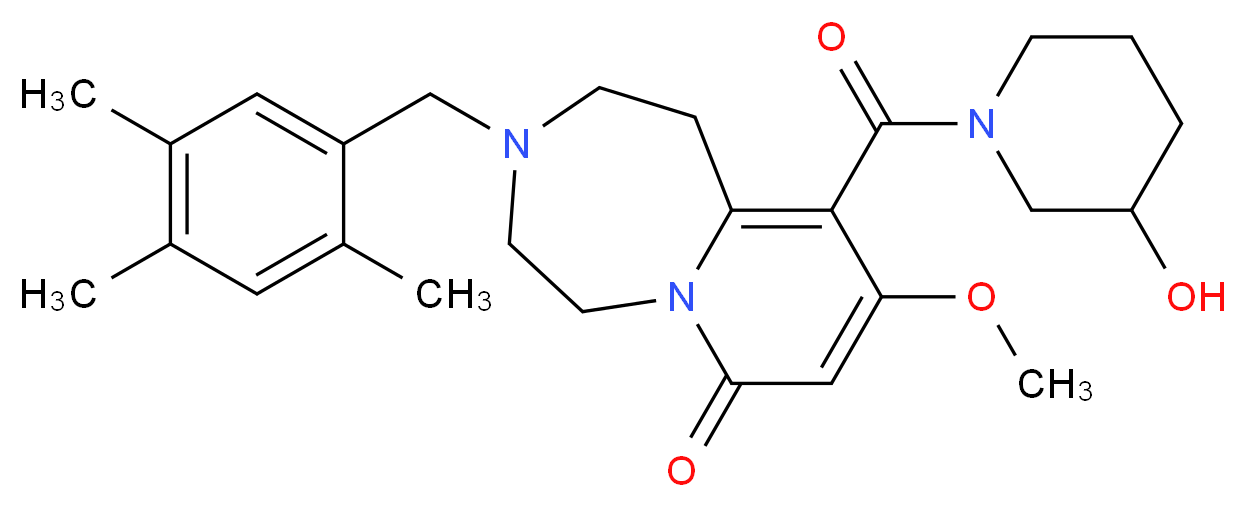 10-[(3-hydroxy-1-piperidinyl)carbonyl]-9-methoxy-3-(2,4,5-trimethylbenzyl)-2,3,4,5-tetrahydropyrido[1,2-d][1,4]diazepin-7(1H)-one_Molecular_structure_CAS_)