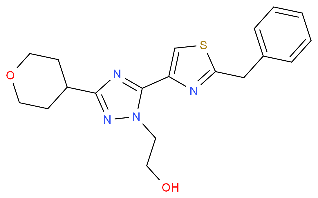 2-[5-(2-benzyl-1,3-thiazol-4-yl)-3-(tetrahydro-2H-pyran-4-yl)-1H-1,2,4-triazol-1-yl]ethanol_Molecular_structure_CAS_)