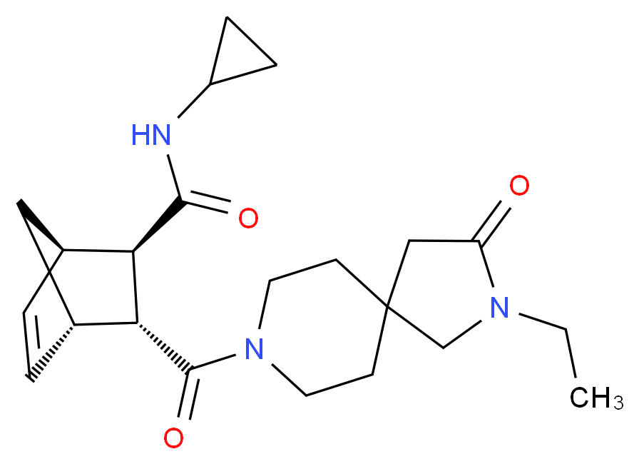 (1R*,2R*,3R*,4S*)-N-cyclopropyl-3-[(2-ethyl-3-oxo-2,8-diazaspiro[4.5]dec-8-yl)carbonyl]bicyclo[2.2.1]hept-5-ene-2-carboxamide_Molecular_structure_CAS_)