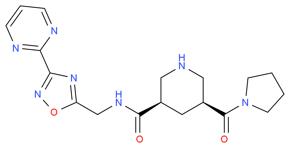 (3R*,5S*)-N-[(3-pyrimidin-2-yl-1,2,4-oxadiazol-5-yl)methyl]-5-(pyrrolidin-1-ylcarbonyl)piperidine-3-carboxamide_Molecular_structure_CAS_)