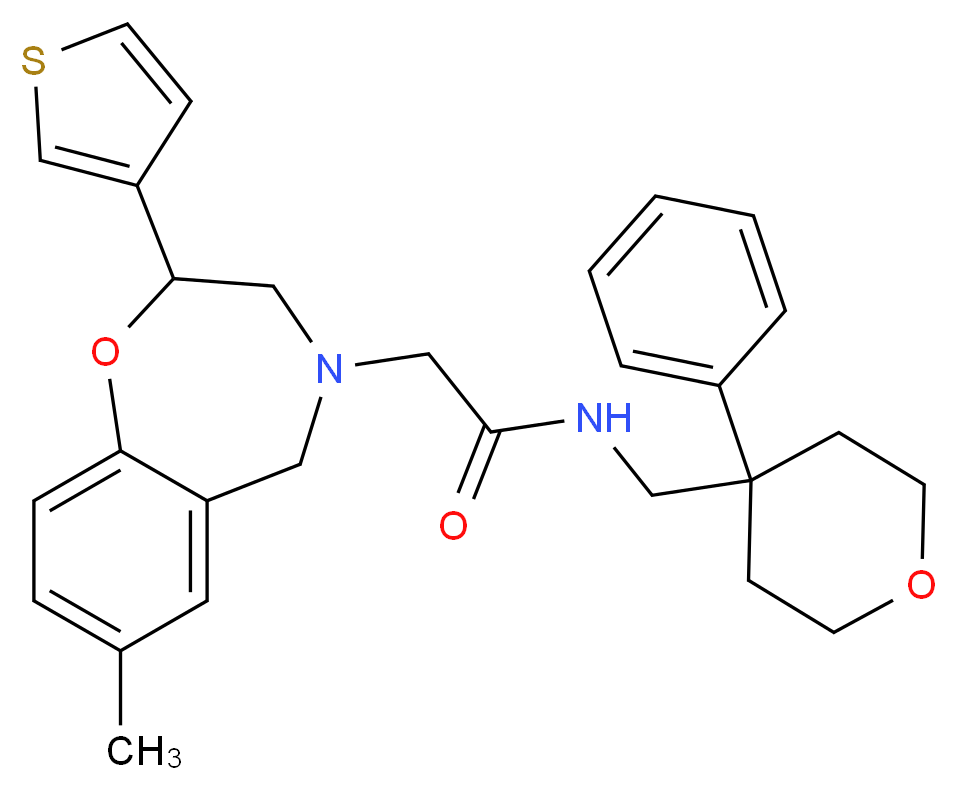 2-[7-methyl-2-(3-thienyl)-2,3-dihydro-1,4-benzoxazepin-4(5H)-yl]-N-[(4-phenyltetrahydro-2H-pyran-4-yl)methyl]acetamide_Molecular_structure_CAS_)