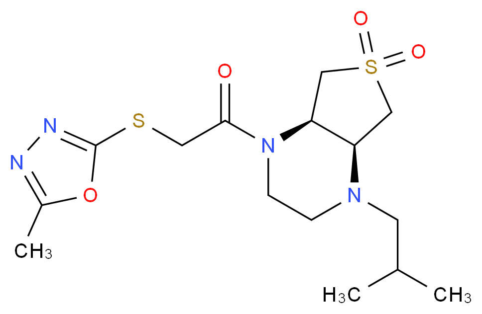 (4aR*,7aS*)-1-isobutyl-4-{[(5-methyl-1,3,4-oxadiazol-2-yl)thio]acetyl}octahydrothieno[3,4-b]pyrazine 6,6-dioxide_Molecular_structure_CAS_)