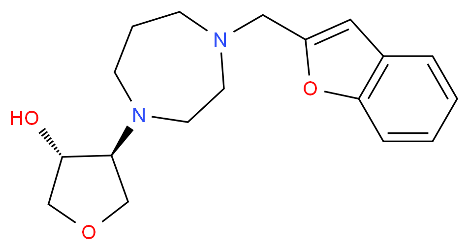 (3R*,4S*)-4-[4-(1-benzofuran-2-ylmethyl)-1,4-diazepan-1-yl]tetrahydrofuran-3-ol_Molecular_structure_CAS_)