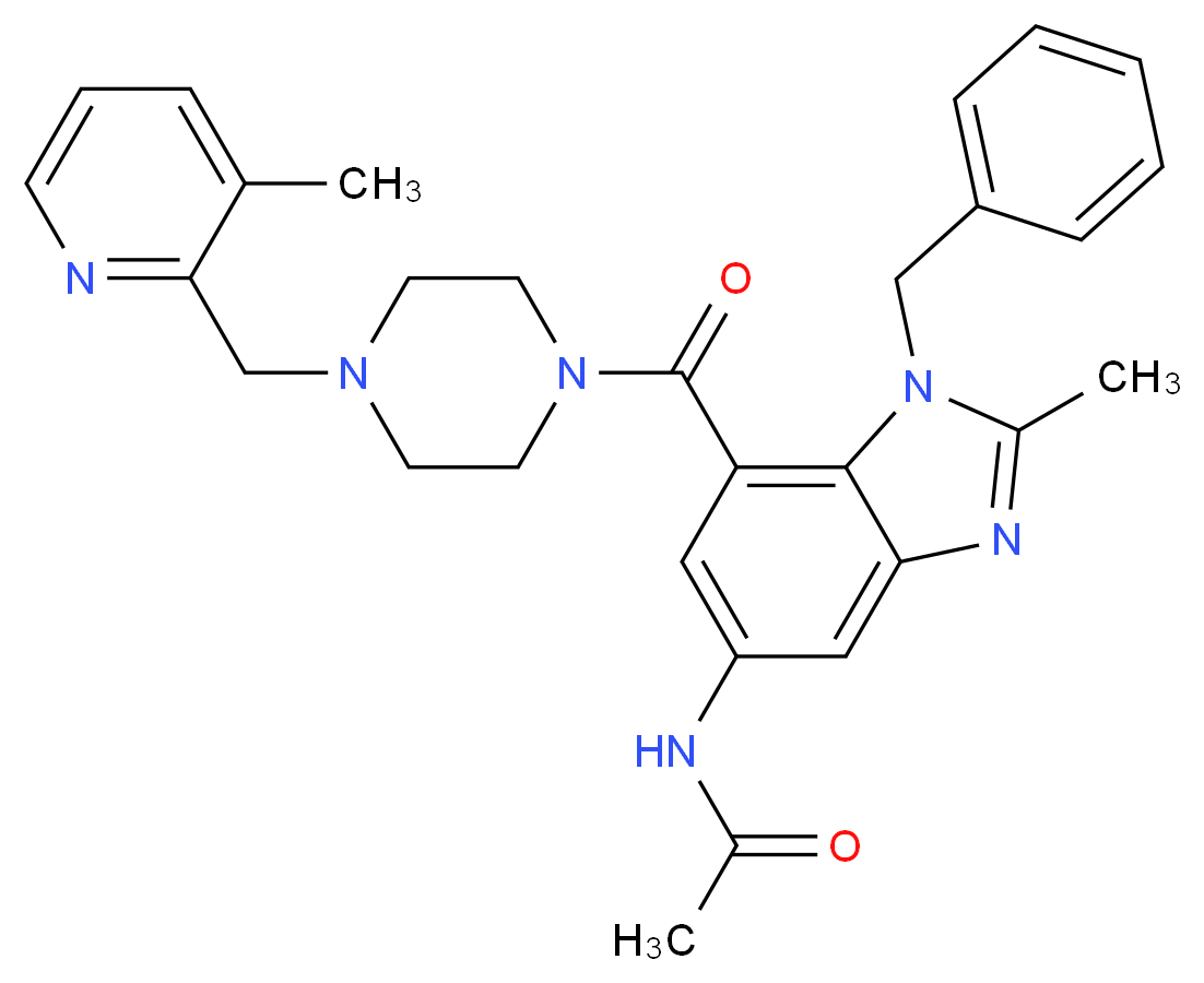 N-[1-benzyl-2-methyl-7-({4-[(3-methyl-2-pyridinyl)methyl]-1-piperazinyl}carbonyl)-1H-benzimidazol-5-yl]acetamide_Molecular_structure_CAS_)