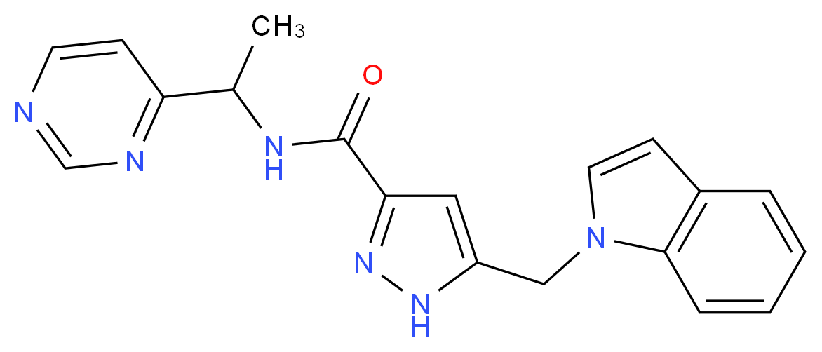 5-(1H-indol-1-ylmethyl)-N-[1-(4-pyrimidinyl)ethyl]-1H-pyrazole-3-carboxamide_Molecular_structure_CAS_)