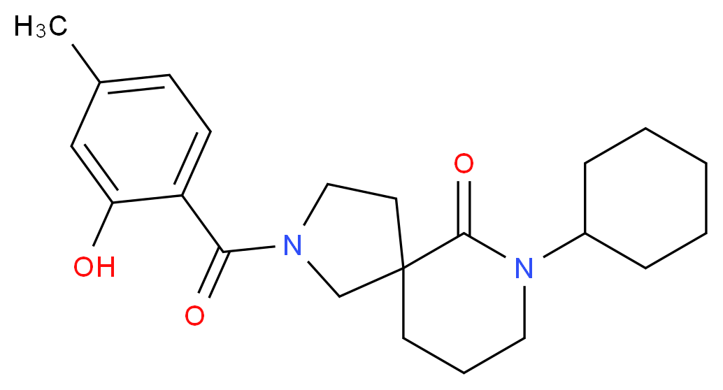 7-cyclohexyl-2-(2-hydroxy-4-methylbenzoyl)-2,7-diazaspiro[4.5]decan-6-one_Molecular_structure_CAS_)