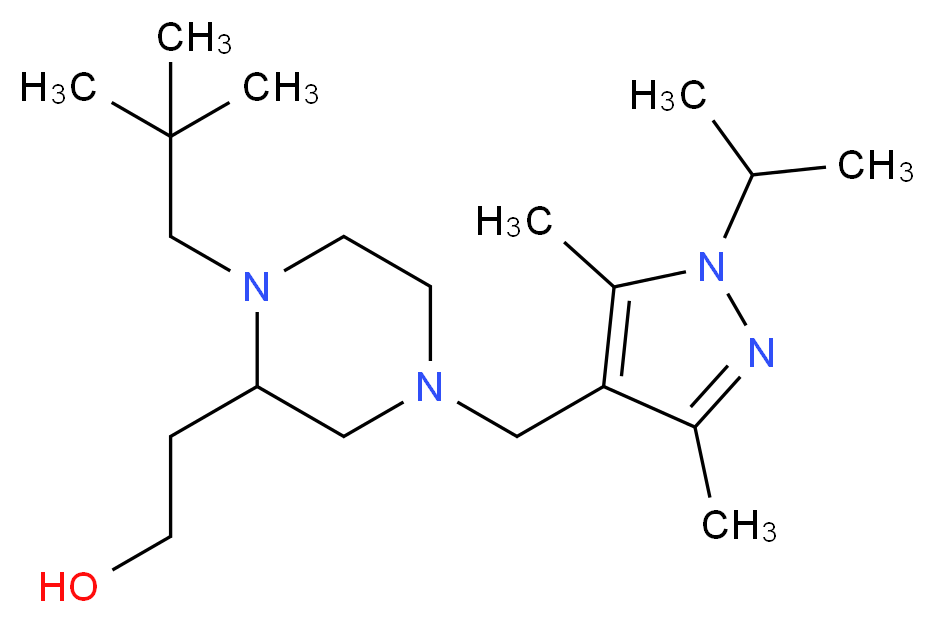 2-{1-(2,2-dimethylpropyl)-4-[(1-isopropyl-3,5-dimethyl-1H-pyrazol-4-yl)methyl]-2-piperazinyl}ethanol_Molecular_structure_CAS_)