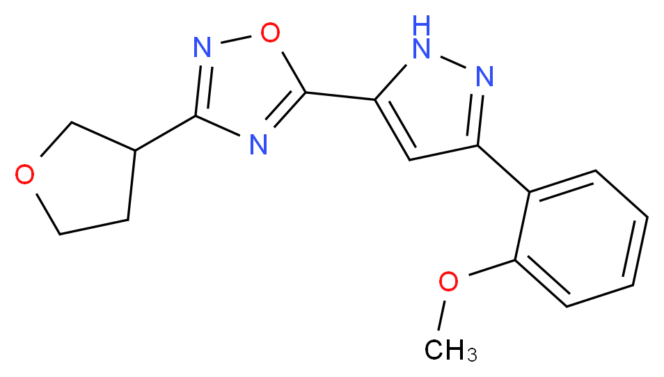 5-[3-(2-methoxyphenyl)-1H-pyrazol-5-yl]-3-(tetrahydrofuran-3-yl)-1,2,4-oxadiazole_Molecular_structure_CAS_)