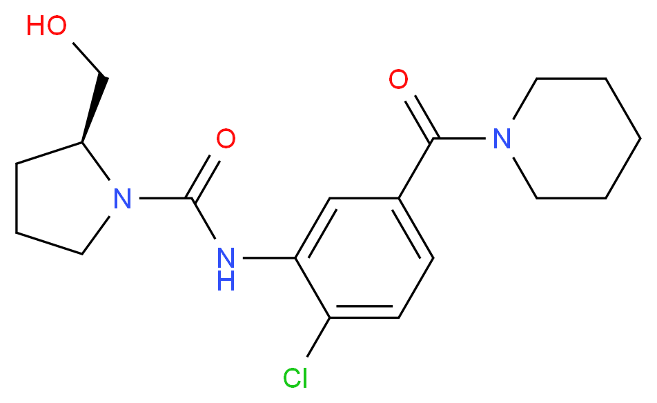 (2S)-N-[2-chloro-5-(piperidin-1-ylcarbonyl)phenyl]-2-(hydroxymethyl)pyrrolidine-1-carboxamide_Molecular_structure_CAS_)