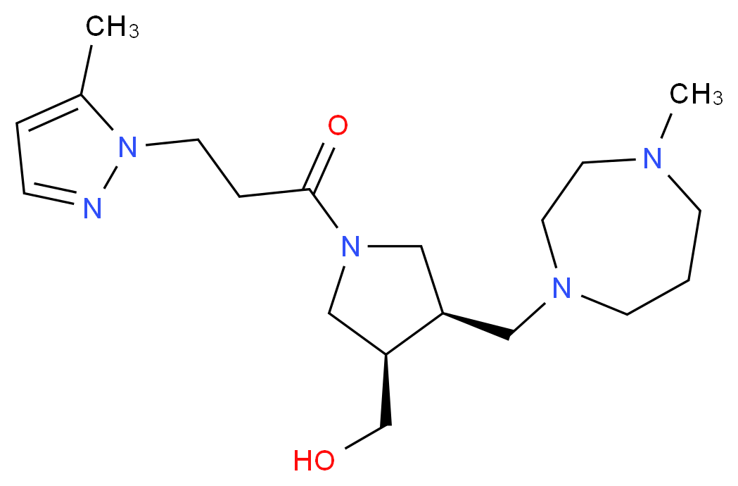 {(3R*,4R*)-4-[(4-methyl-1,4-diazepan-1-yl)methyl]-1-[3-(5-methyl-1H-pyrazol-1-yl)propanoyl]pyrrolidin-3-yl}methanol_Molecular_structure_CAS_)