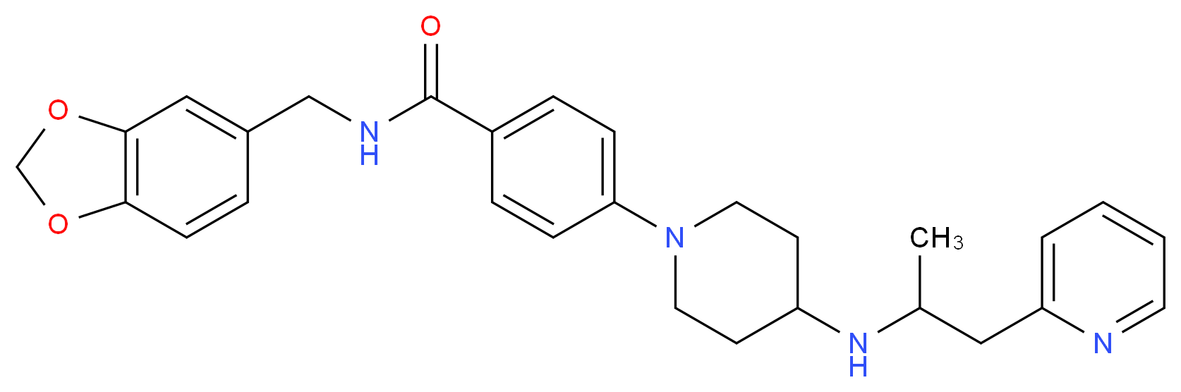 N-(1,3-benzodioxol-5-ylmethyl)-4-(4-{[1-methyl-2-(2-pyridinyl)ethyl]amino}-1-piperidinyl)benzamide_Molecular_structure_CAS_)
