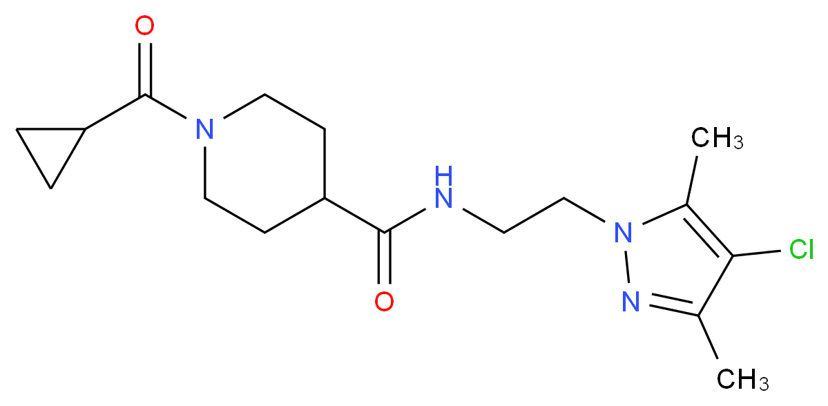 N-[2-(4-chloro-3,5-dimethyl-1H-pyrazol-1-yl)ethyl]-1-(cyclopropylcarbonyl)-4-piperidinecarboxamide_Molecular_structure_CAS_)