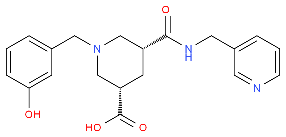 (3S*,5R*)-1-(3-hydroxybenzyl)-5-{[(3-pyridinylmethyl)amino]carbonyl}-3-piperidinecarboxylic acid_Molecular_structure_CAS_)