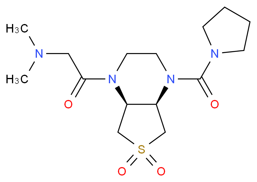 2-[(4aR*,7aS*)-6,6-dioxido-4-(pyrrolidin-1-ylcarbonyl)hexahydrothieno[3,4-b]pyrazin-1(2H)-yl]-N,N-dimethyl-2-oxoethanamine_Molecular_structure_CAS_)