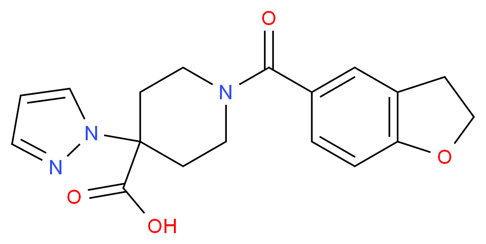 1-(2,3-dihydro-1-benzofuran-5-ylcarbonyl)-4-(1H-pyrazol-1-yl)piperidine-4-carboxylic acid_Molecular_structure_CAS_)