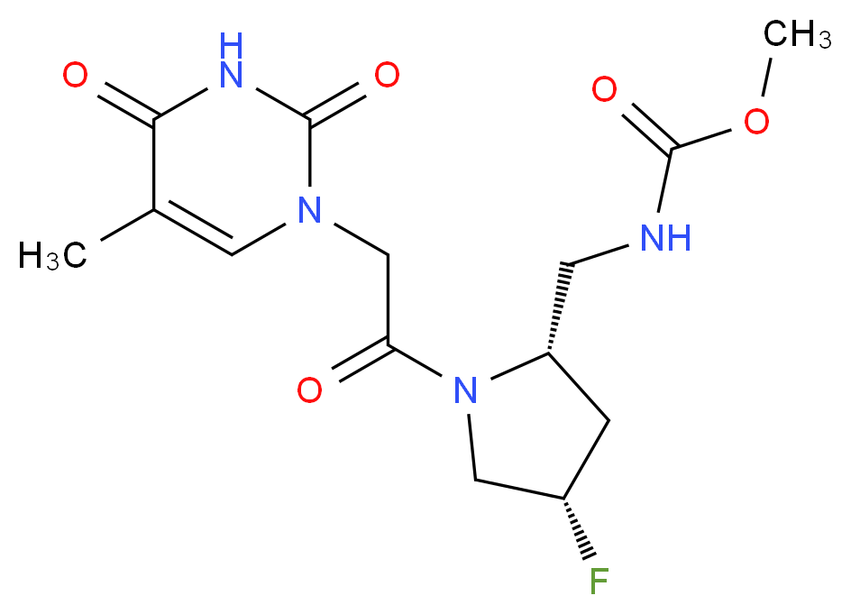 methyl ({(2S,4S)-4-fluoro-1-[(5-methyl-2,4-dioxo-3,4-dihydropyrimidin-1(2H)-yl)acetyl]pyrrolidin-2-yl}methyl)carbamate_Molecular_structure_CAS_)