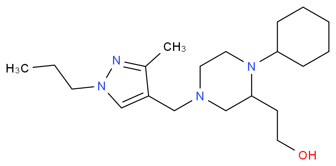 2-{1-cyclohexyl-4-[(3-methyl-1-propyl-1H-pyrazol-4-yl)methyl]-2-piperazinyl}ethanol_Molecular_structure_CAS_)