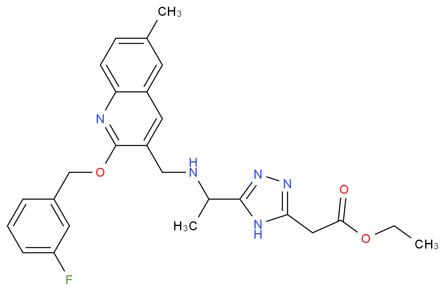 ethyl (5-{1-[({2-[(3-fluorobenzyl)oxy]-6-methyl-3-quinolinyl}methyl)amino]ethyl}-4H-1,2,4-triazol-3-yl)acetate_Molecular_structure_CAS_)