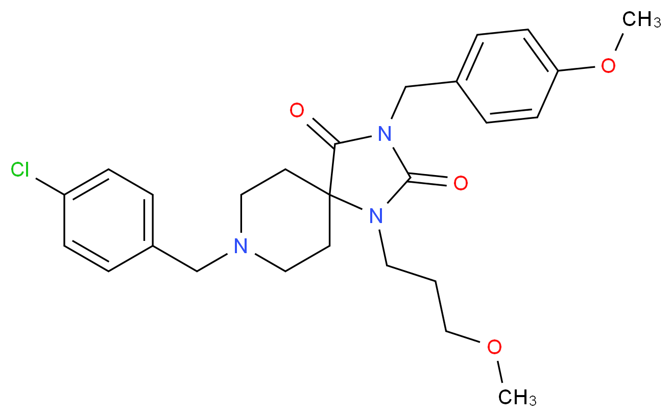 8-(4-chlorobenzyl)-3-(4-methoxybenzyl)-1-(3-methoxypropyl)-1,3,8-triazaspiro[4.5]decane-2,4-dione_Molecular_structure_CAS_)