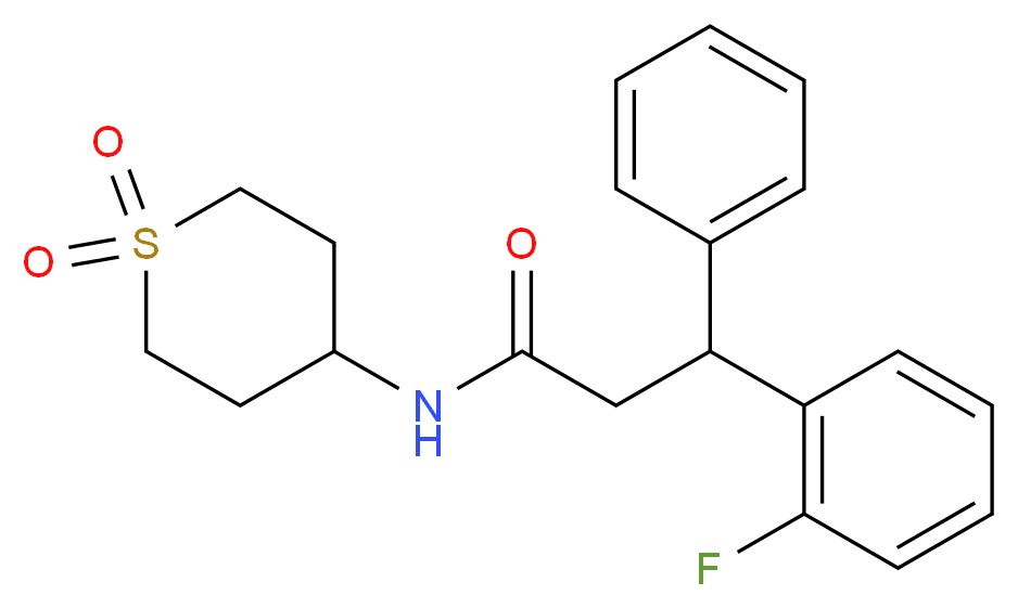 N-(1,1-dioxidotetrahydro-2H-thiopyran-4-yl)-3-(2-fluorophenyl)-3-phenylpropanamide_Molecular_structure_CAS_)