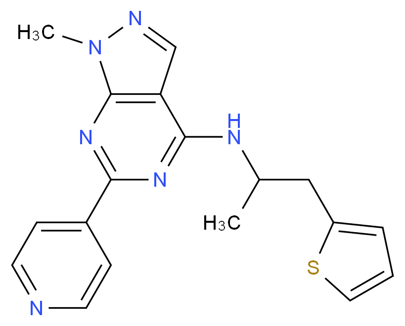 1-methyl-N-[1-methyl-2-(2-thienyl)ethyl]-6-(4-pyridinyl)-1H-pyrazolo[3,4-d]pyrimidin-4-amine_Molecular_structure_CAS_)
