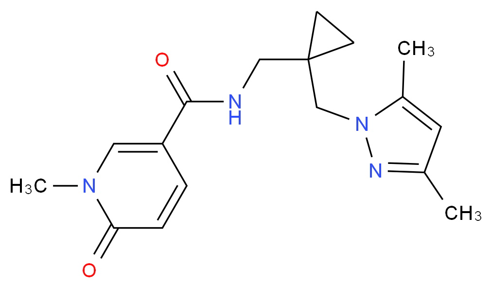 N-({1-[(3,5-dimethyl-1H-pyrazol-1-yl)methyl]cyclopropyl}methyl)-1-methyl-6-oxo-1,6-dihydropyridine-3-carboxamide_Molecular_structure_CAS_)