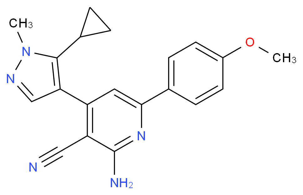 2-amino-4-(5-cyclopropyl-1-methyl-1H-pyrazol-4-yl)-6-(4-methoxyphenyl)nicotinonitrile_Molecular_structure_CAS_)