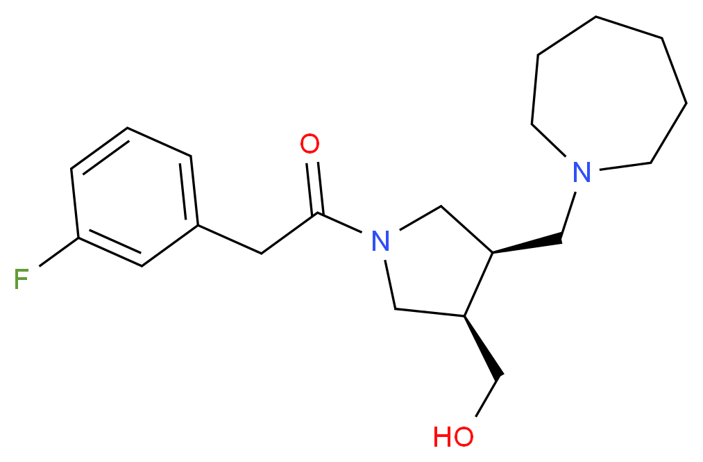 {(3R*,4R*)-4-(azepan-1-ylmethyl)-1-[(3-fluorophenyl)acetyl]pyrrolidin-3-yl}methanol_Molecular_structure_CAS_)