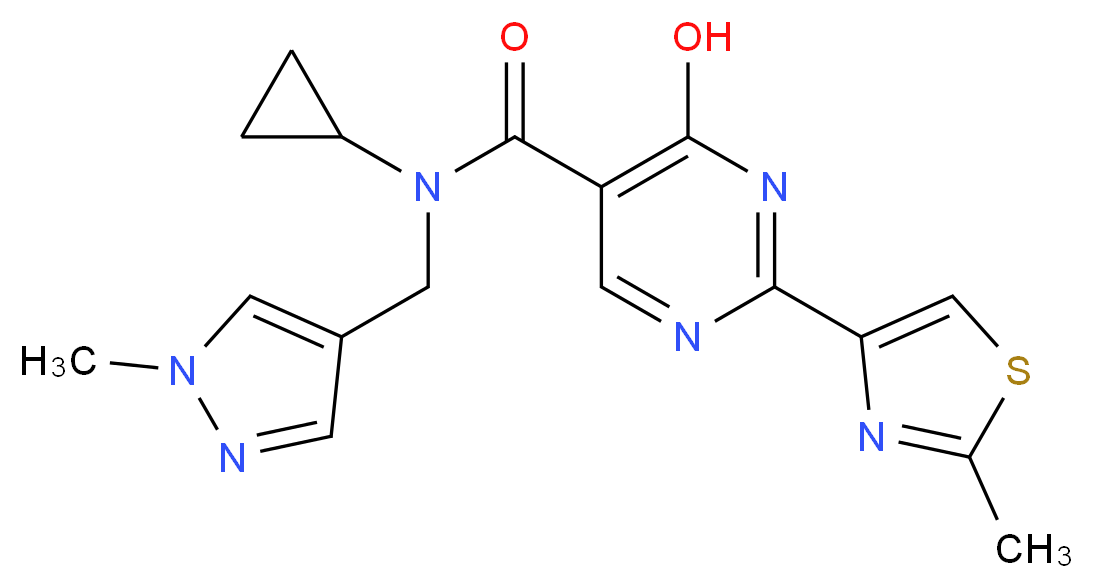 N-cyclopropyl-4-hydroxy-N-[(1-methyl-1H-pyrazol-4-yl)methyl]-2-(2-methyl-1,3-thiazol-4-yl)pyrimidine-5-carboxamide_Molecular_structure_CAS_)
