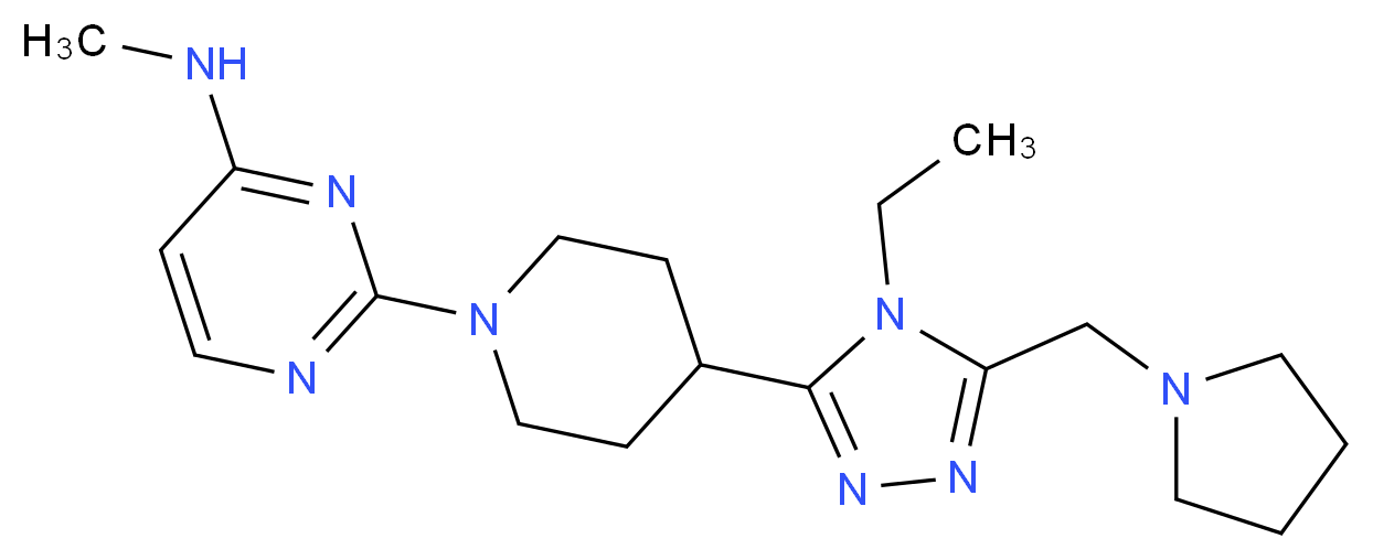 2-{4-[4-ethyl-5-(pyrrolidin-1-ylmethyl)-4H-1,2,4-triazol-3-yl]piperidin-1-yl}-N-methylpyrimidin-4-amine_Molecular_structure_CAS_)