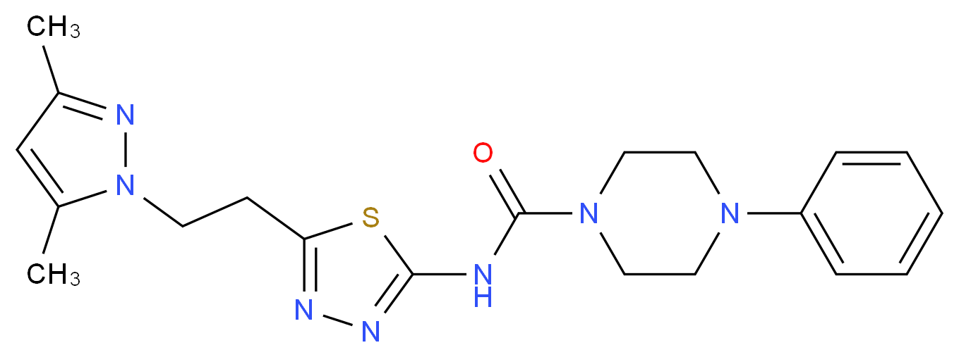 N-{5-[2-(3,5-dimethyl-1H-pyrazol-1-yl)ethyl]-1,3,4-thiadiazol-2-yl}-4-phenylpiperazine-1-carboxamide_Molecular_structure_CAS_)