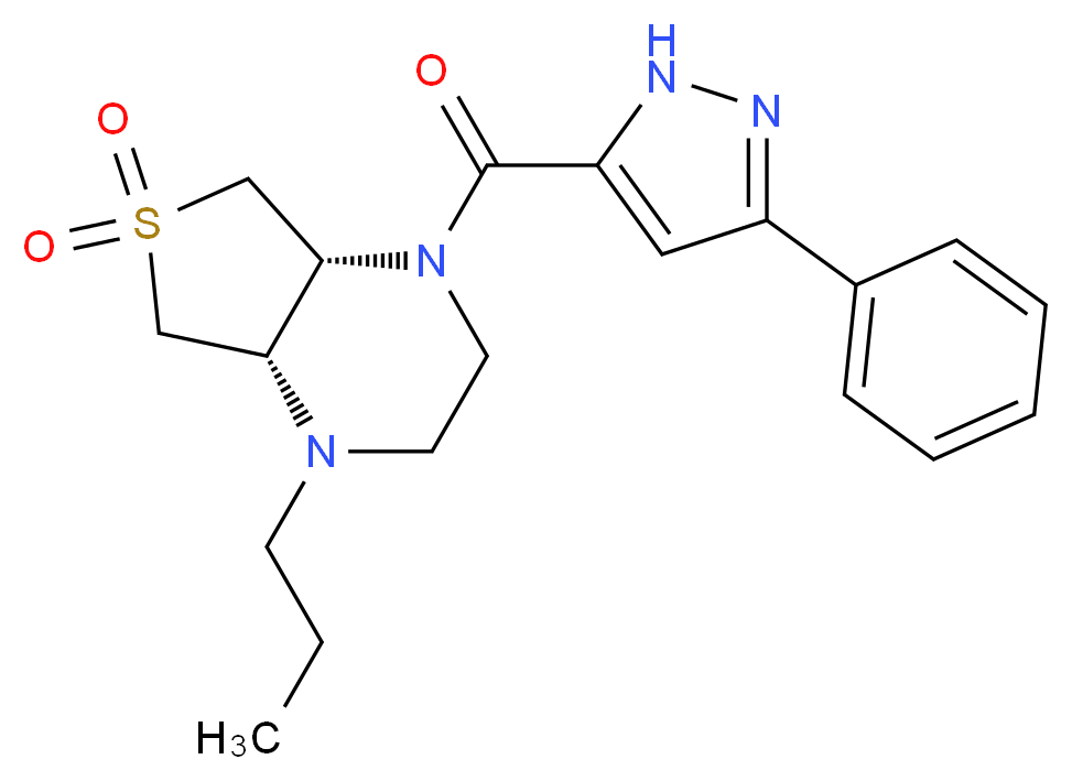 (4aS*,7aR*)-1-[(3-phenyl-1H-pyrazol-5-yl)carbonyl]-4-propyloctahydrothieno[3,4-b]pyrazine 6,6-dioxide_Molecular_structure_CAS_)