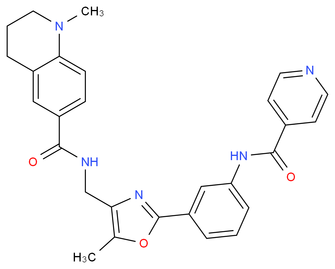 N-({2-[3-(isonicotinoylamino)phenyl]-5-methyl-1,3-oxazol-4-yl}methyl)-1-methyl-1,2,3,4-tetrahydro-6-quinolinecarboxamide_Molecular_structure_CAS_)