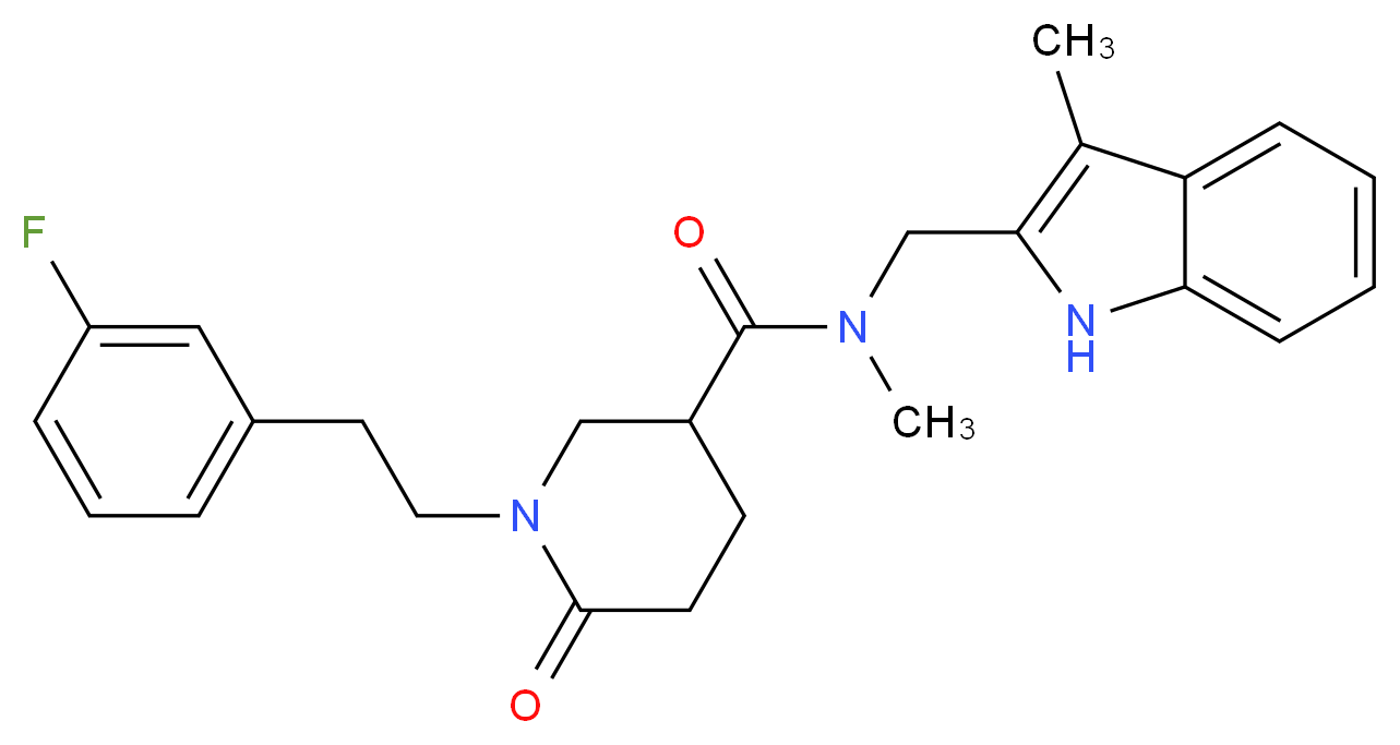 1-[2-(3-fluorophenyl)ethyl]-N-methyl-N-[(3-methyl-1H-indol-2-yl)methyl]-6-oxo-3-piperidinecarboxamide_Molecular_structure_CAS_)