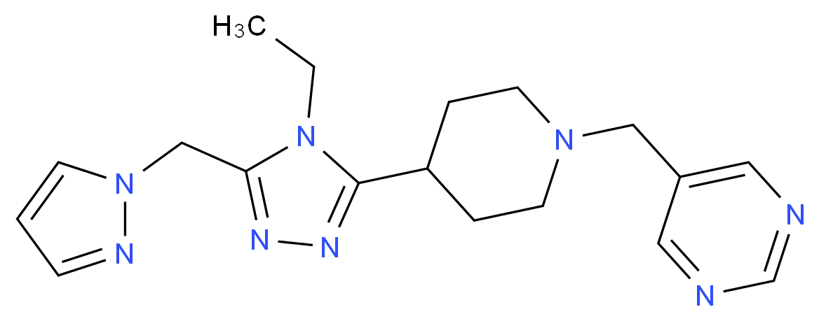5-({4-[4-ethyl-5-(1H-pyrazol-1-ylmethyl)-4H-1,2,4-triazol-3-yl]piperidin-1-yl}methyl)pyrimidine_Molecular_structure_CAS_)