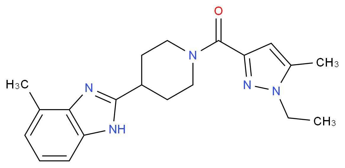 2-{1-[(1-ethyl-5-methyl-1H-pyrazol-3-yl)carbonyl]-4-piperidinyl}-4-methyl-1H-benzimidazole_Molecular_structure_CAS_)