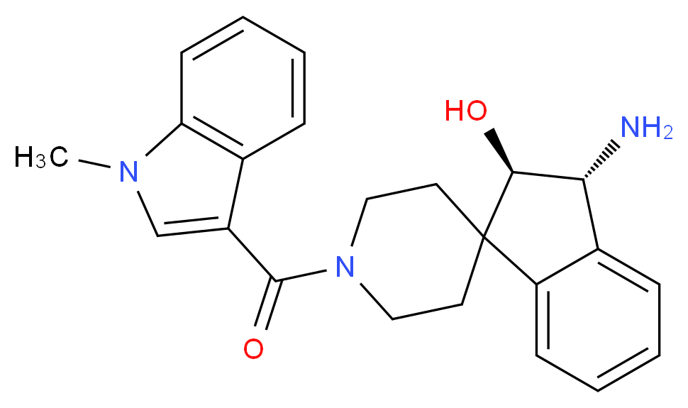 (2R*,3R*)-3-amino-1'-[(1-methyl-1H-indol-3-yl)carbonyl]-2,3-dihydrospiro[indene-1,4'-piperidin]-2-ol_Molecular_structure_CAS_)