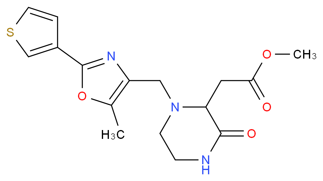 methyl (1-{[5-methyl-2-(3-thienyl)-1,3-oxazol-4-yl]methyl}-3-oxo-2-piperazinyl)acetate_Molecular_structure_CAS_)