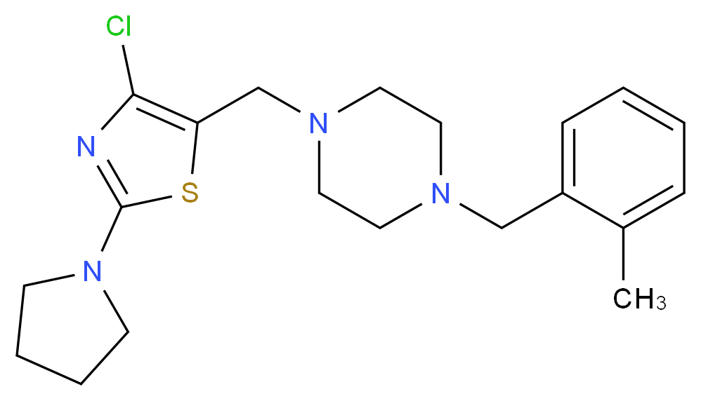 1-{[4-chloro-2-(1-pyrrolidinyl)-1,3-thiazol-5-yl]methyl}-4-(2-methylbenzyl)piperazine_Molecular_structure_CAS_)