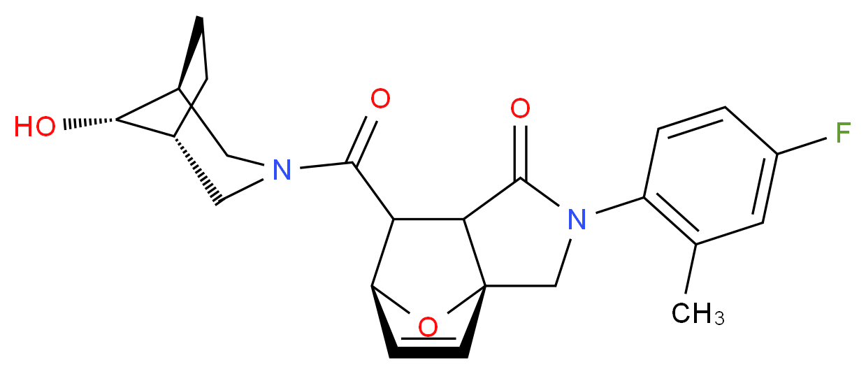 (3aR*,6S*)-2-(4-fluoro-2-methylphenyl)-7-{[(8-syn)-8-hydroxy-3-azabicyclo[3.2.1]oct-3-yl]carbonyl}-2,3,7,7a-tetrahydro-3a,6-epoxyisoindol-1(6H)-one_Molecular_structure_CAS_)