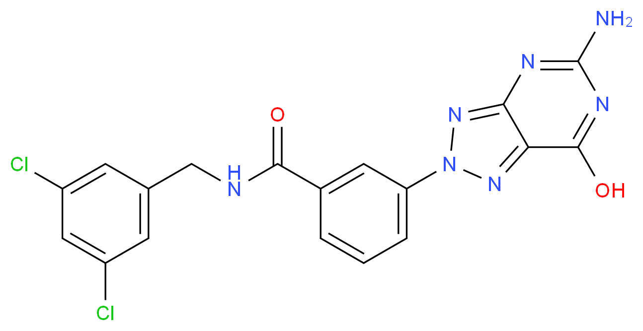 3-(5-Amino-7-Hydroxy-[1,2,3]Triazolo[4,5-D]Pyrimidin-2-Yl)-N-(3,5-Dichlorobenzyl)-Benzamide_Molecular_structure_CAS_)