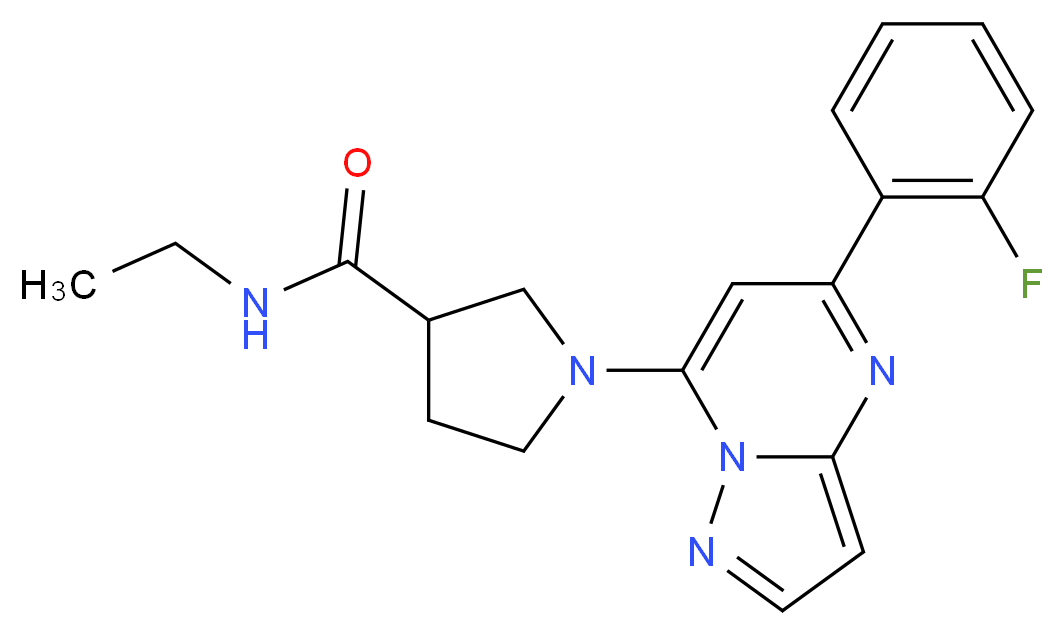 N-ethyl-1-[5-(2-fluorophenyl)pyrazolo[1,5-a]pyrimidin-7-yl]-3-pyrrolidinecarboxamide_Molecular_structure_CAS_)