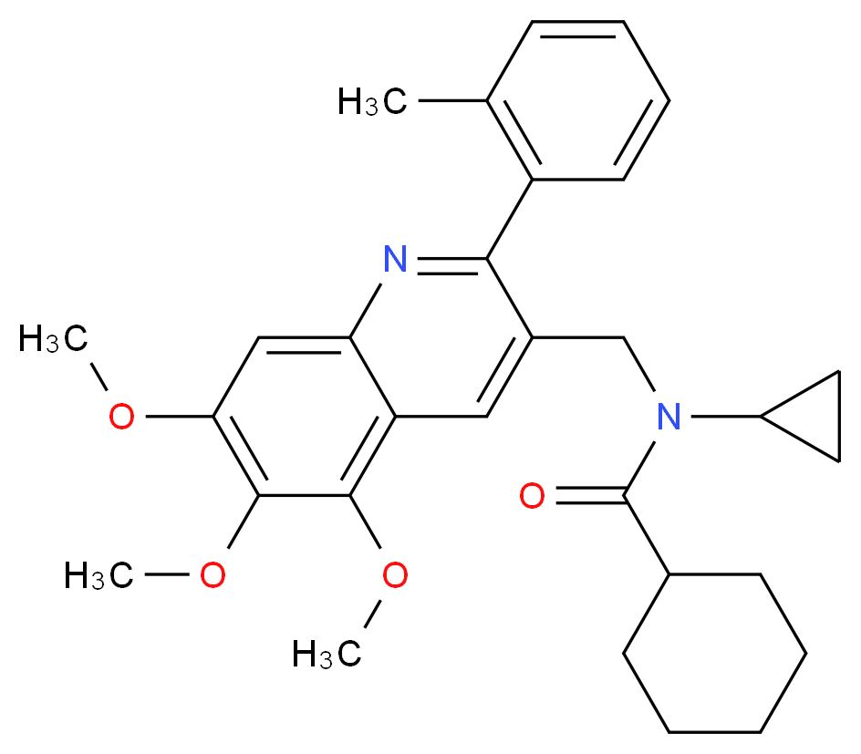 N-cyclopropyl-N-{[5,6,7-trimethoxy-2-(2-methylphenyl)-3-quinolinyl]methyl}cyclohexanecarboxamide_Molecular_structure_CAS_)