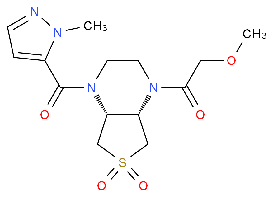 (4aR*,7aS*)-1-(methoxyacetyl)-4-[(1-methyl-1H-pyrazol-5-yl)carbonyl]octahydrothieno[3,4-b]pyrazine 6,6-dioxide_Molecular_structure_CAS_)