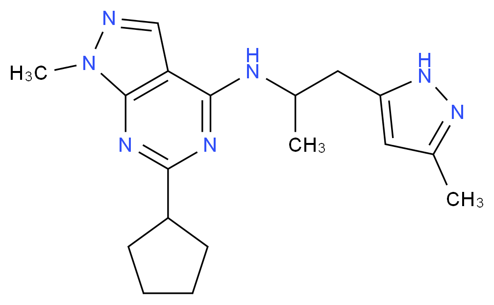 6-cyclopentyl-1-methyl-N-[1-methyl-2-(3-methyl-1H-pyrazol-5-yl)ethyl]-1H-pyrazolo[3,4-d]pyrimidin-4-amine_Molecular_structure_CAS_)