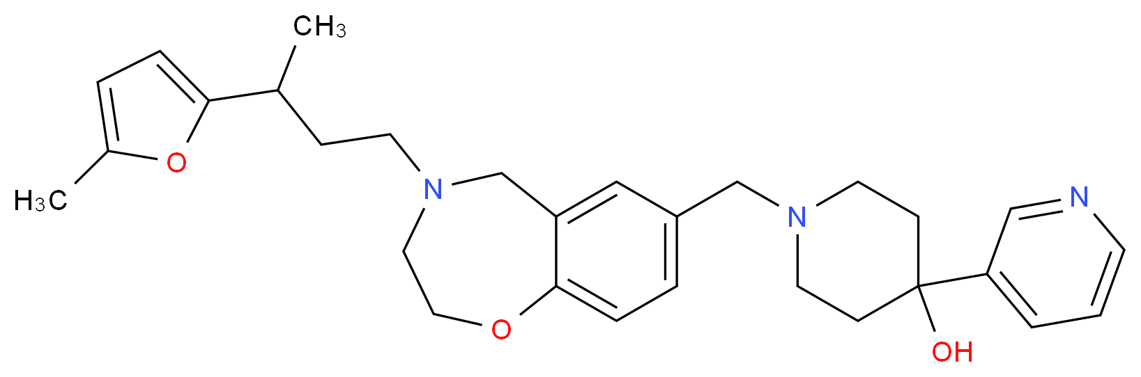 1-({4-[3-(5-methyl-2-furyl)butyl]-2,3,4,5-tetrahydro-1,4-benzoxazepin-7-yl}methyl)-4-(3-pyridinyl)-4-piperidinol_Molecular_structure_CAS_)