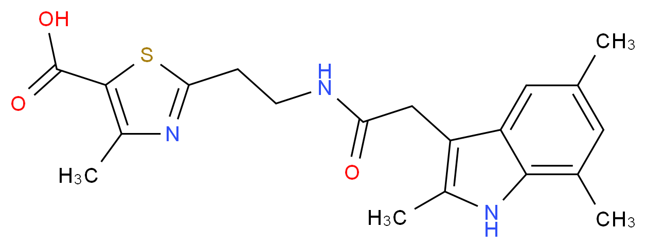 4-methyl-2-(2-{[(2,5,7-trimethyl-1H-indol-3-yl)acetyl]amino}ethyl)-1,3-thiazole-5-carboxylic acid_Molecular_structure_CAS_)