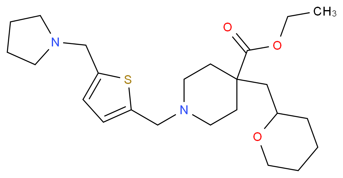 ethyl 1-{[5-(1-pyrrolidinylmethyl)-2-thienyl]methyl}-4-(tetrahydro-2H-pyran-2-ylmethyl)-4-piperidinecarboxylate_Molecular_structure_CAS_)